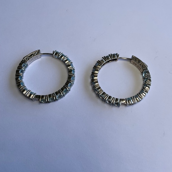 DK Sterling Silver Hinged Hoop Earrings W/ stones. 1 3/8 inch diameter - Picture 1 of 7